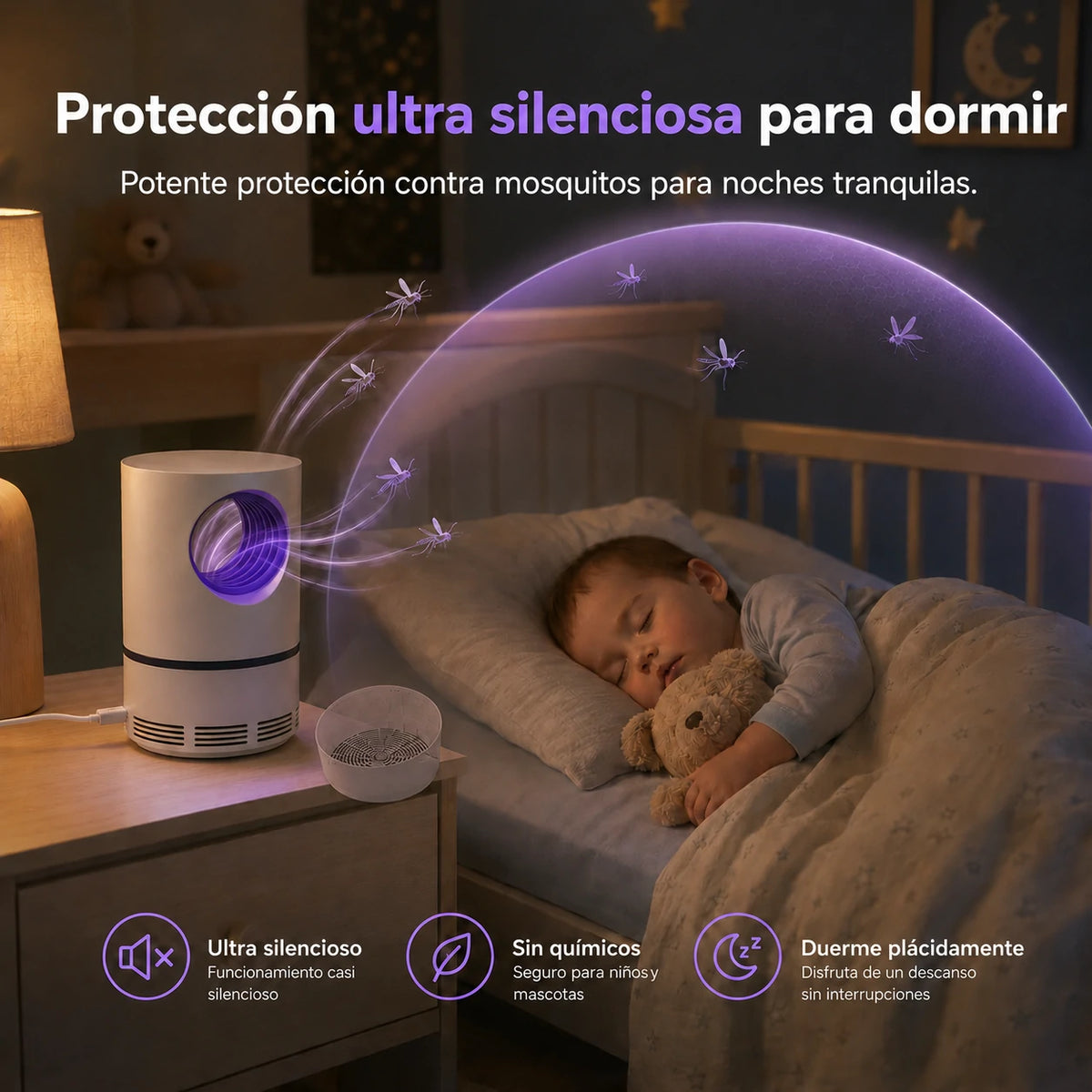 Trampa UV Silenciosa para Mosquitos, Segura para Niños y Mascotas - Mosquito Guard