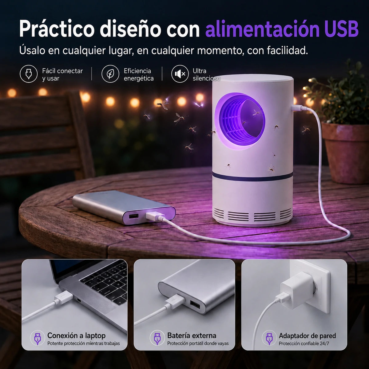 Trampa UV Silenciosa para Mosquitos, Segura para Niños y Mascotas - Mosquito Guard